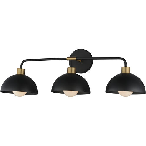 Maxim Lighting 10023BKNAB Thelonious 3 Light 30.75 inch Black and Natural Aged Brass Bath Vanity Wall Light