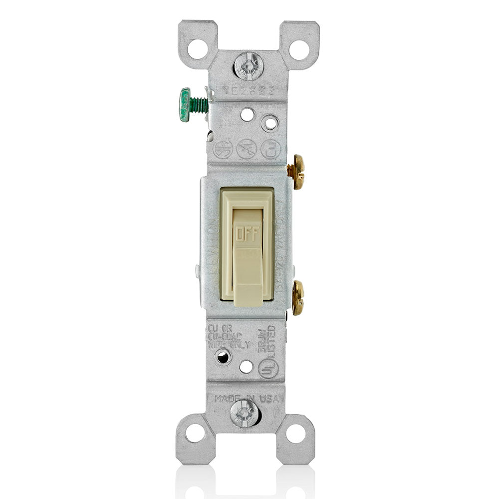 Leviton 1451-2I 15 Amp, 120 Volt, Toggle Framed Single-Pole AC Quiet Switch, Residential Grade, Grounding, Quickwire