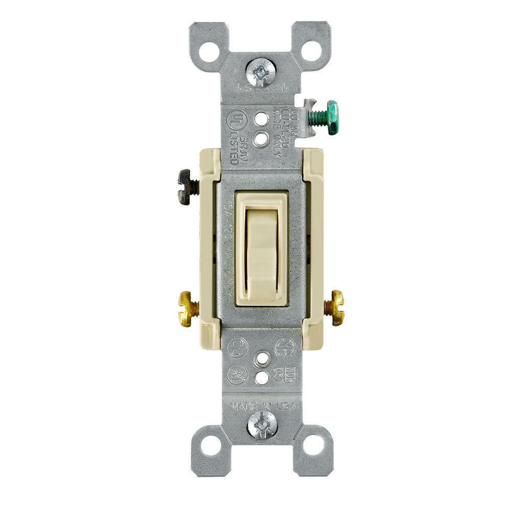 Leviton 1453-2I 15 Amp, 120 Volt, Toggle Framed 3-Way AC Quiet Switch, Residential Grade, Grounding, Quickwire