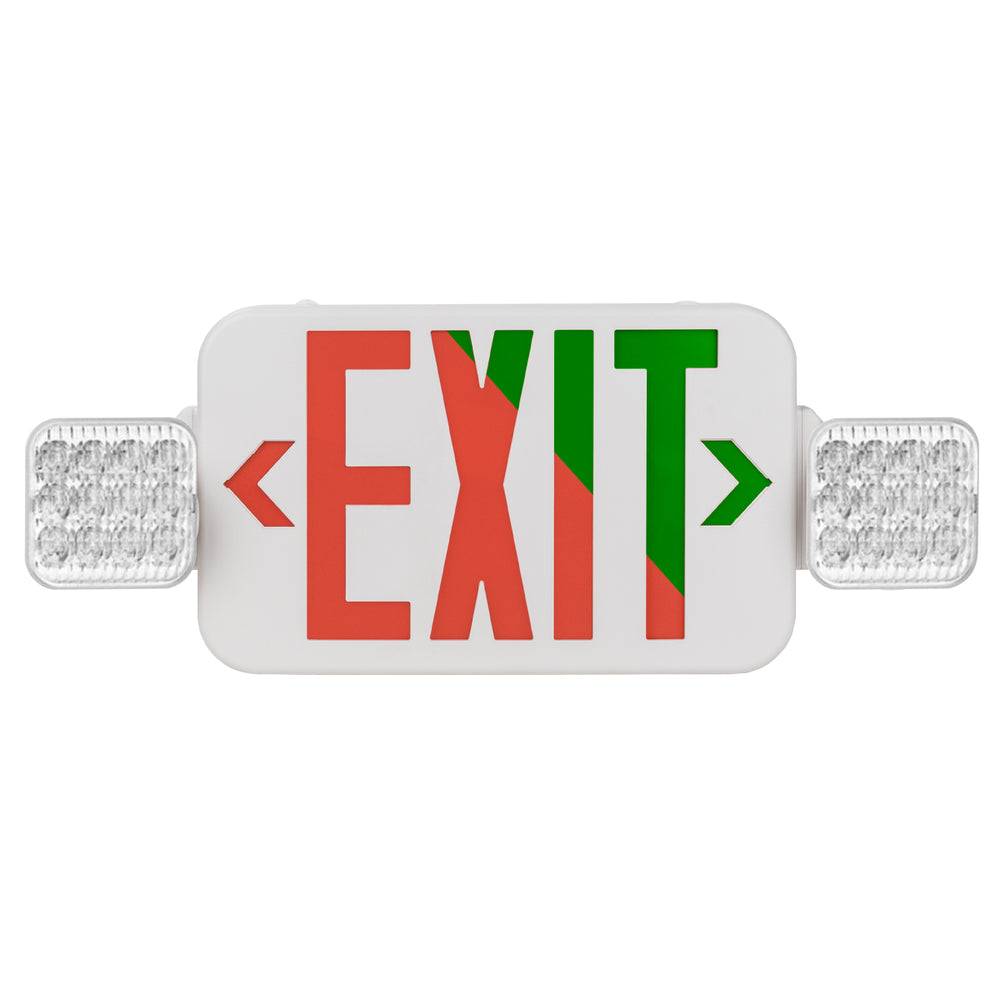Envision LED-EM-EXT-RG-WH-CMB-RC LED Emergency Exit Sign RED/GREEN Single or Double Sided w/ Bug Eye w/ Remote Function, 3.5w, White