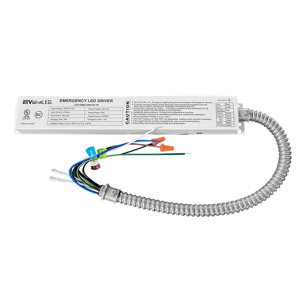 Envision LED-EMB-23W-HV-T8 Emergency Back Up: 120v OUTPUT Works with <25W Tubes- -Single Flex-