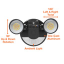 Envision LED-XSL2R-2P25-TRI-BL-PIR Security Light - Round Double Head PIR, 25/16W, Black