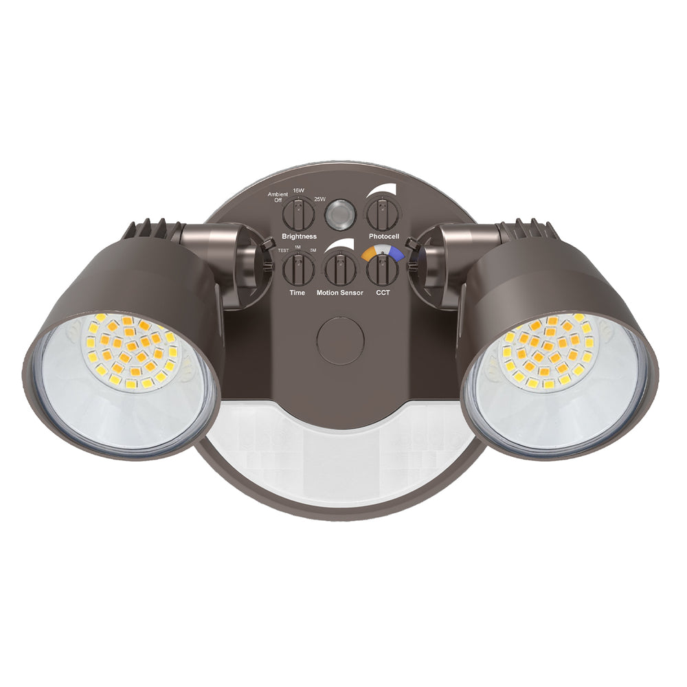 Envision LED-XSL2R-2P25-TRI-BZ-PIR Security Light - Round Double Head PIR, 25/16W, Bronze