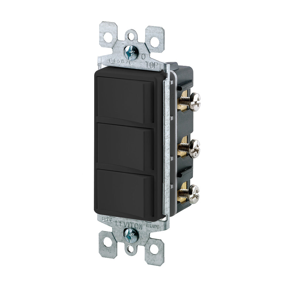 Leviton 1755-2E 15 A 120 VAC Three Rocker Combination Switch Black