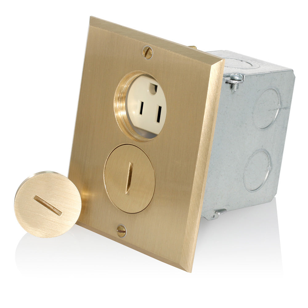 Leviton 25249-FBA 25249-FBA, product, leviton, 1-gang, 1 gang, floor box, receptacle assembly, 15 amp 15a, 125 volt, 125v, nema