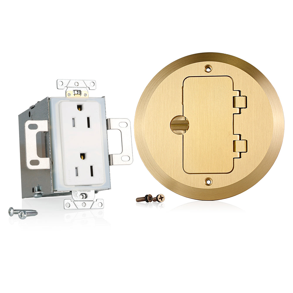 Leviton 25251-TDB 1-Gang Floor Box Receptacle Assembly, 15 Amp, 125 Volt, NEMA 5-15R, 2P, 3W, Tamper-Resistant Decora