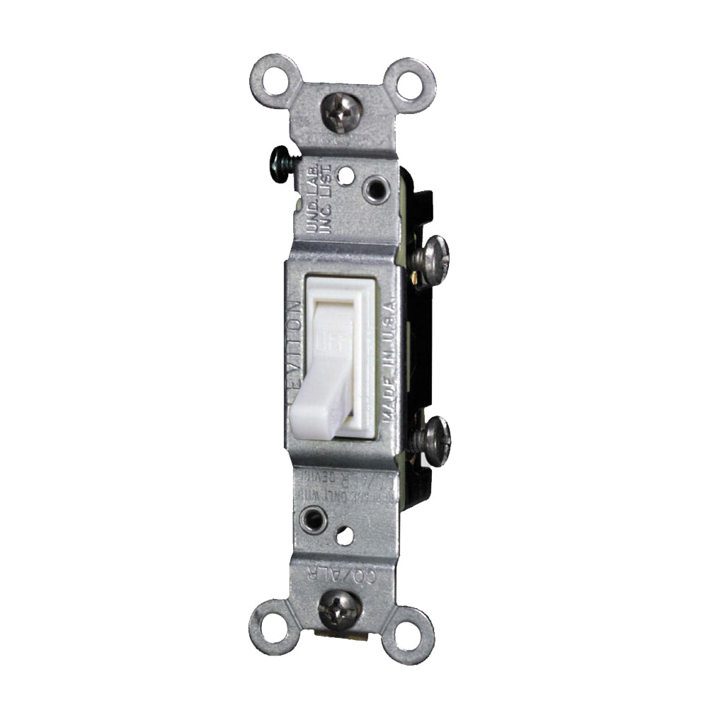 Leviton 2651-2W 15 Amp, 120 Volt, Toggle CO/ALR Single-Pole AC Quiet Switch, Residential Grade, Grounding, Side Wired