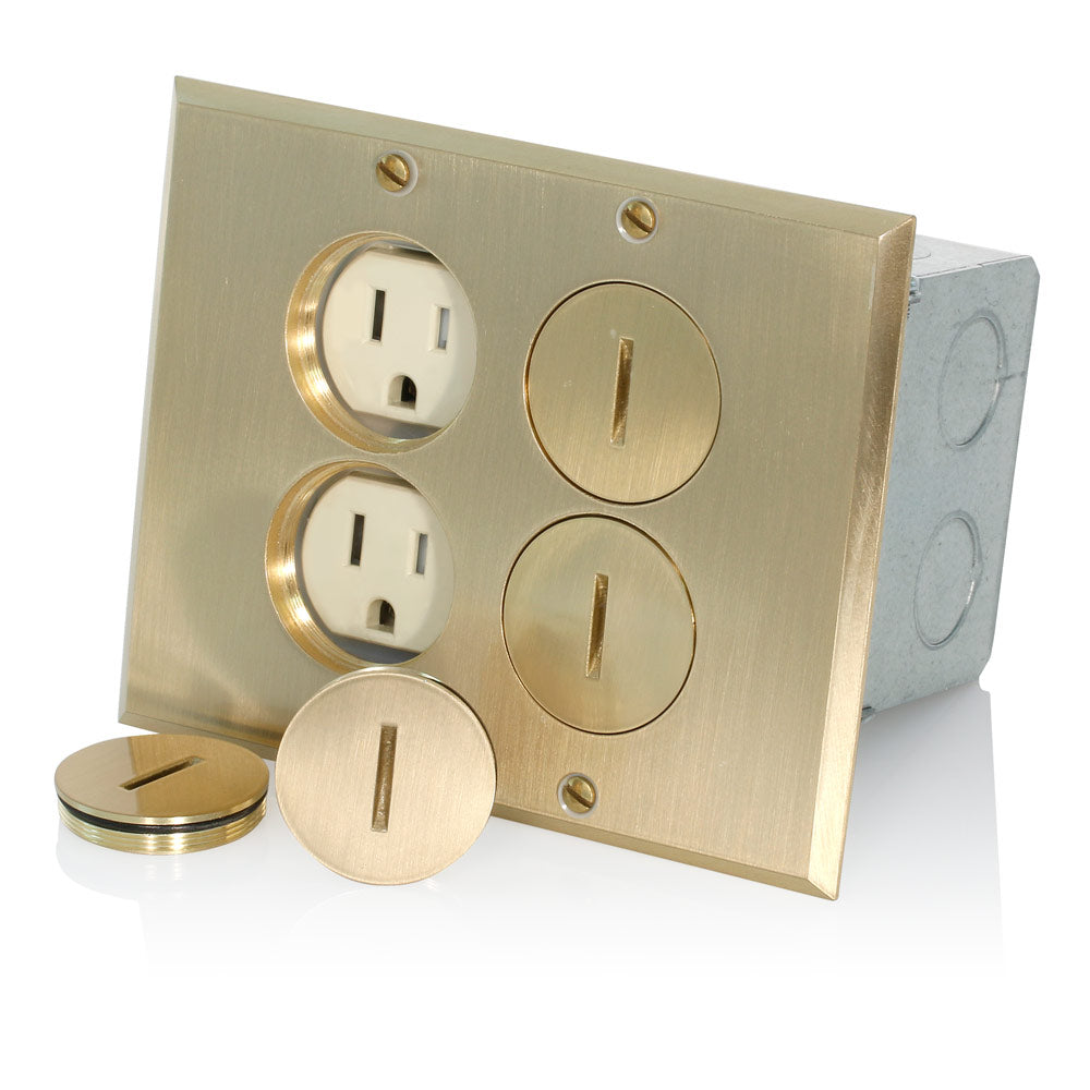 Leviton 35249-TFB 2-Gang Floor Box, 15 Amp, 125 Volt, NEMA 5-15R, 2P, 3W, Tamper-Resistant Duplex Receptacle, Straight