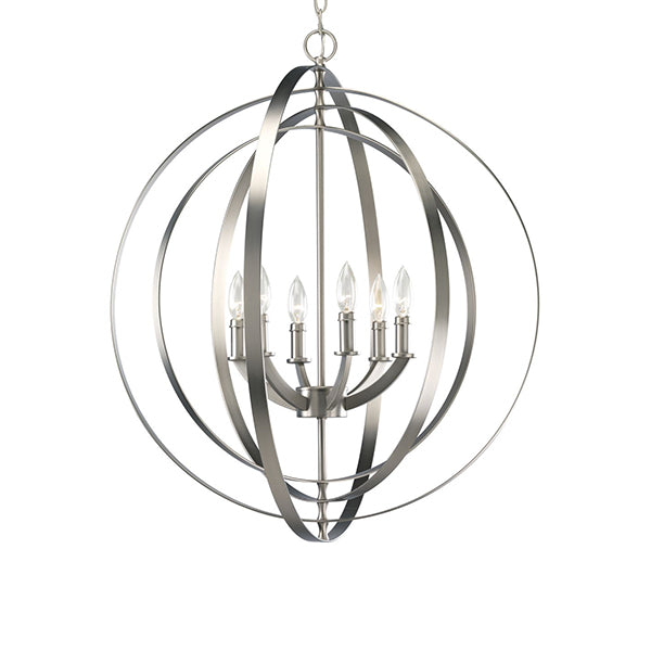 Progress Lighting P3889-126 Equinox 6-Light Foyer Pendant, Burnished Silver