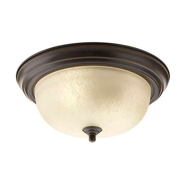 Progress Lighting P3925-20EUL 2-Light Dome Glass 13-1/4 in Flush Mount, Antique Bronze Etched Umber Linen Glass