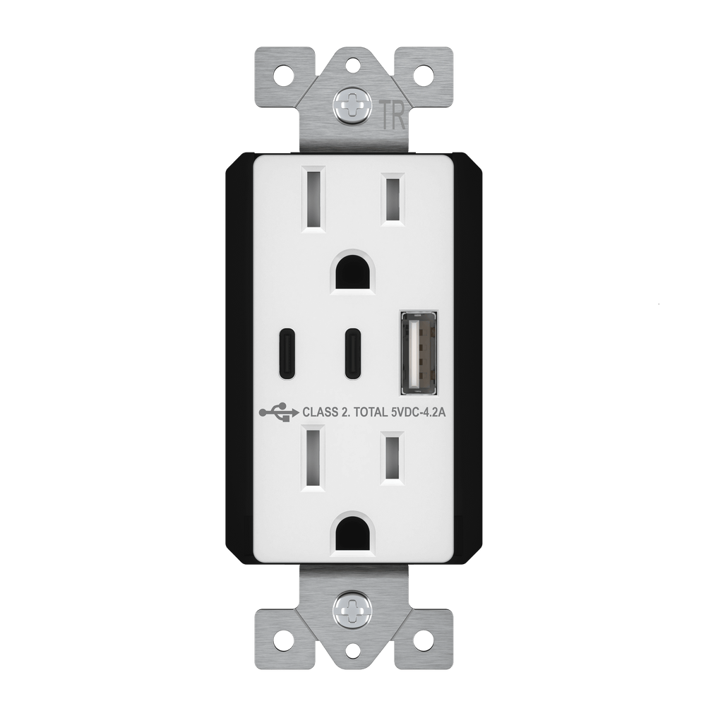 USB A and Dual USB-C Outlet, Tamper-Resistant 15A Duplex Receptacles