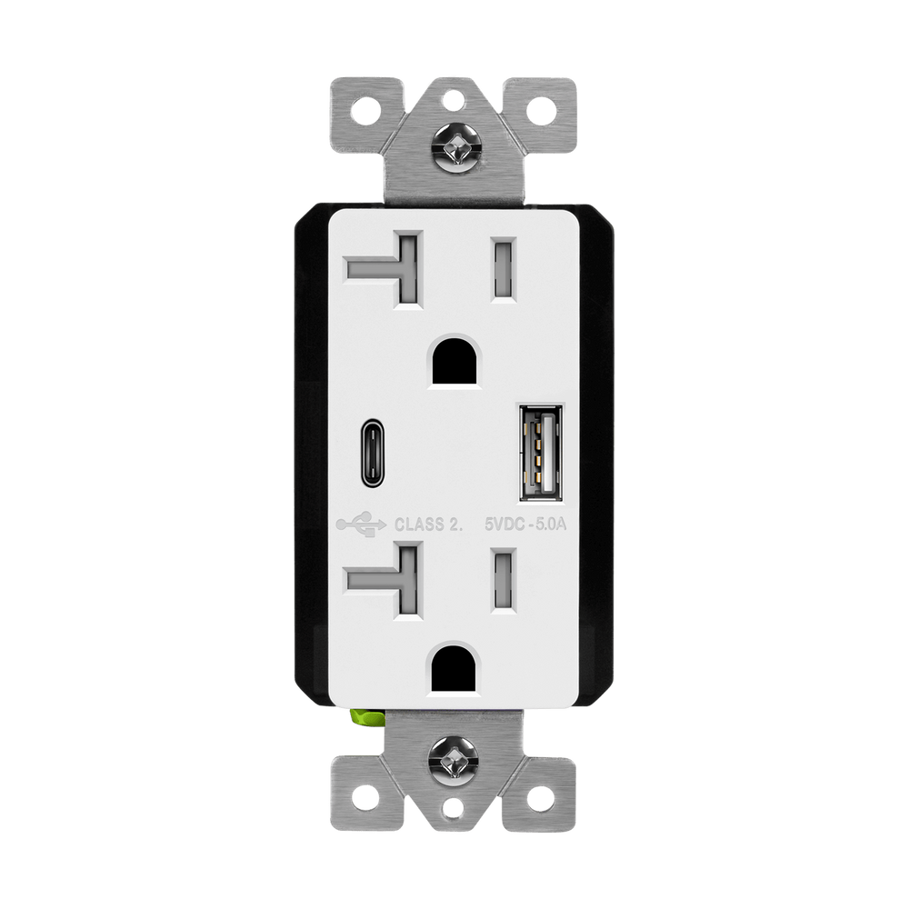 USB Wall Outlet, USB-C and USB-A, 5amps, Tamper-Resistant 20A Duplex Receptacles