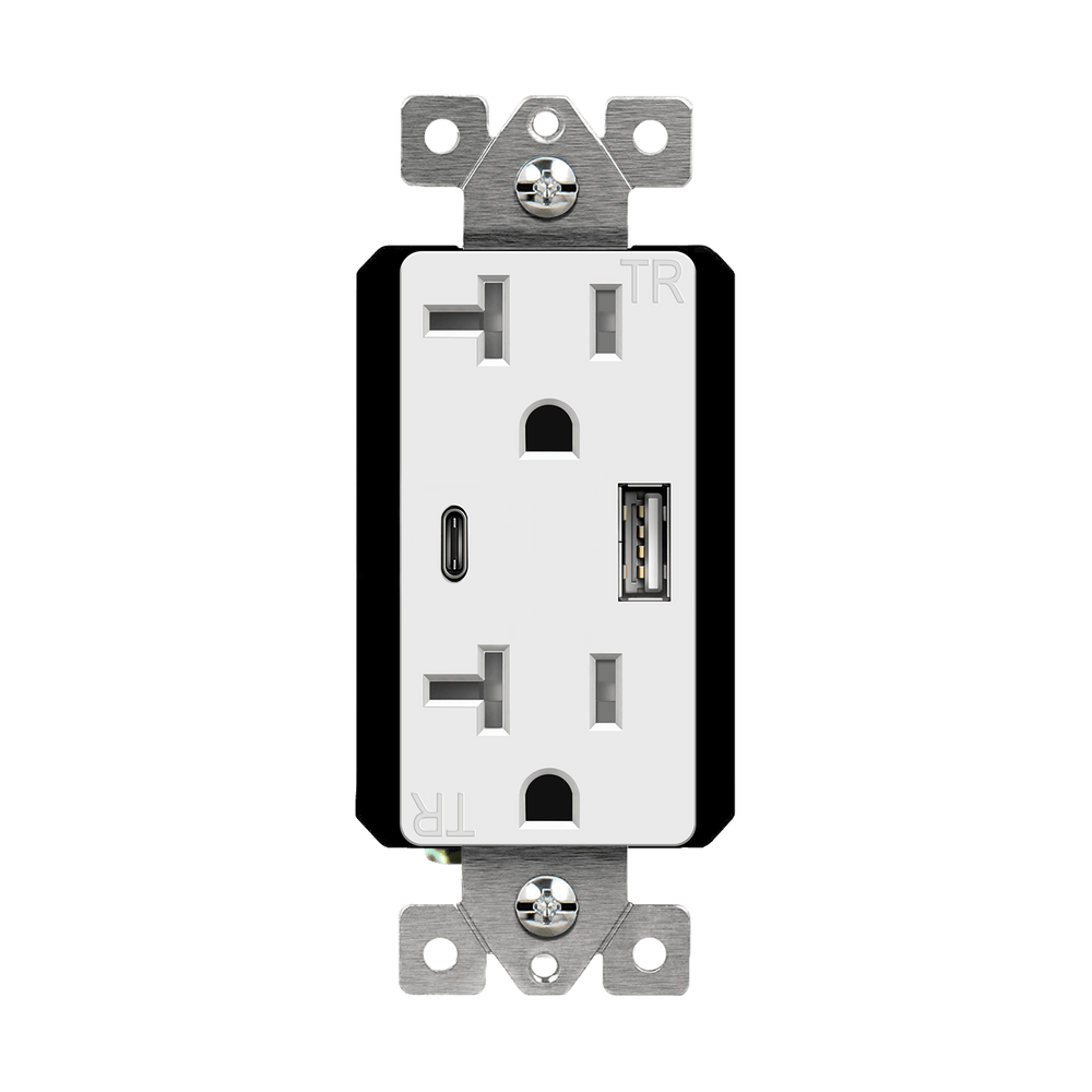 USB Wall Outlet, USB-C and USB-A, 3.6amps, Tamper-Resistant 20A Duplex Receptacles