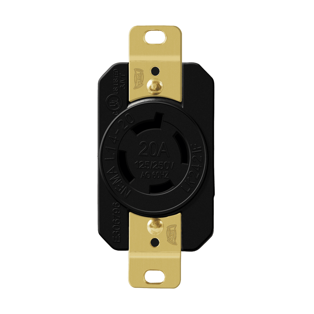 Industrial Grade Locking Receptacle, 20A, L14-20R