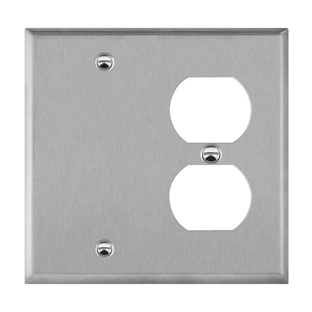 Combination Blank and Duplex Receptacle Two-Gang Metal Wall Plate