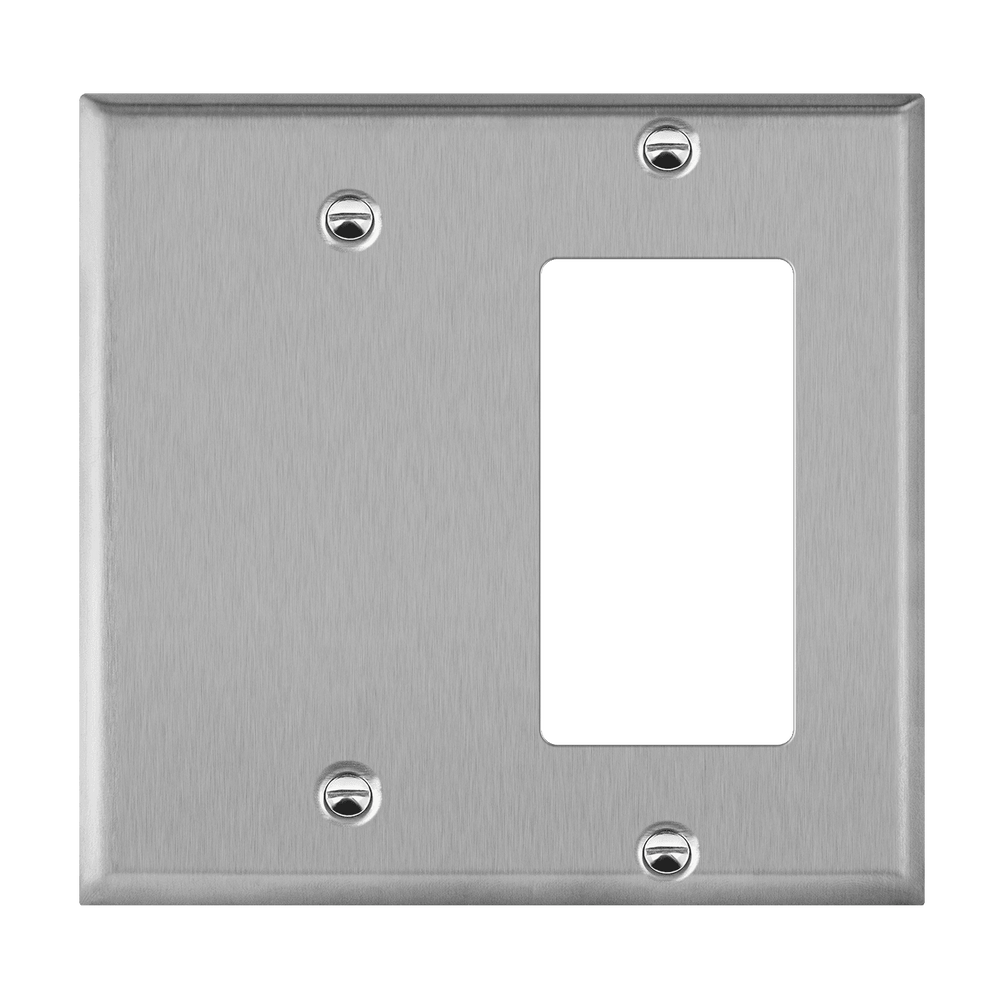 Combination Blank and Decorator/GFCI Two-Gang Metal Wall Plate