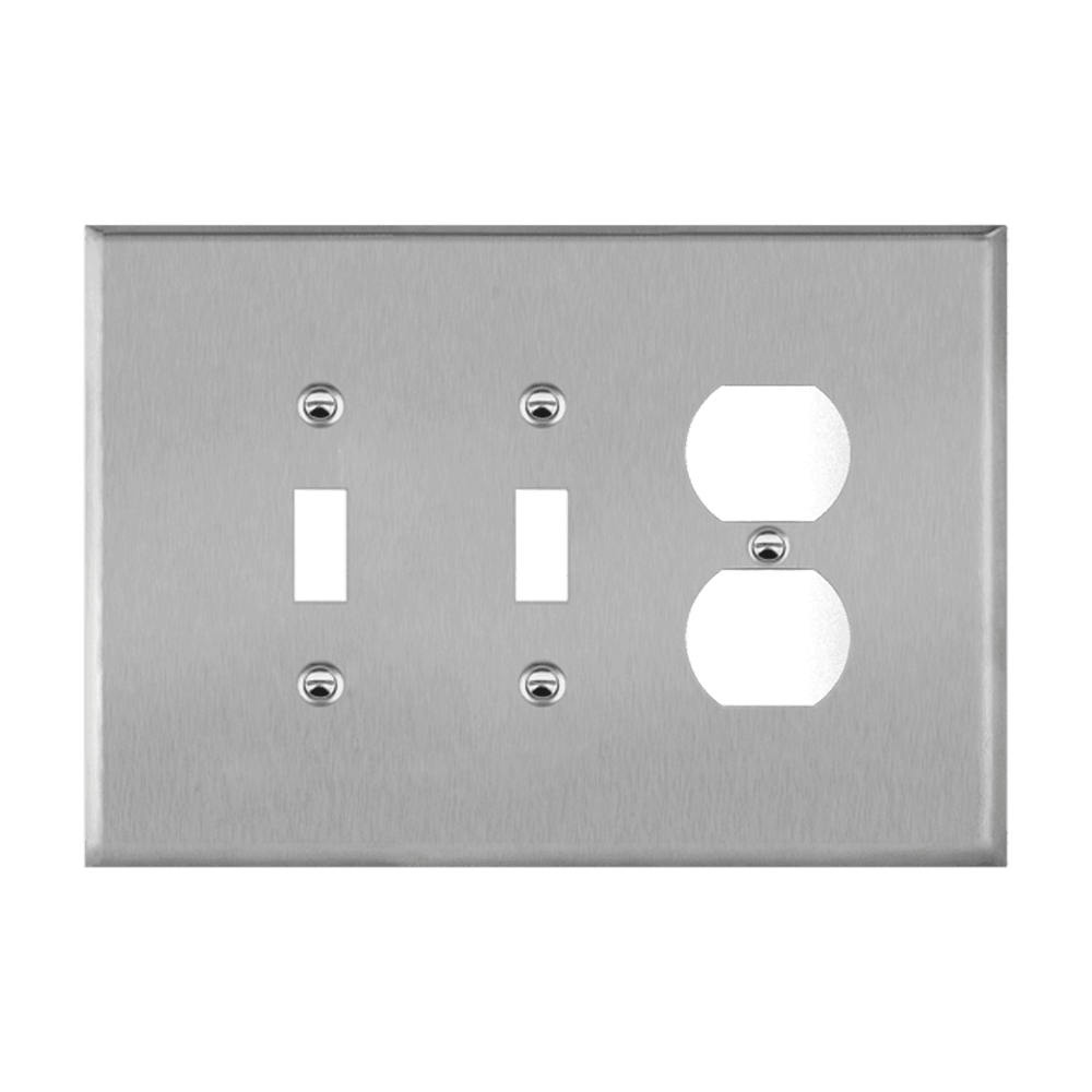 Combination Two Toggles and Duplex Receptacle Three-Gang Metal Wall Plate, Oversize