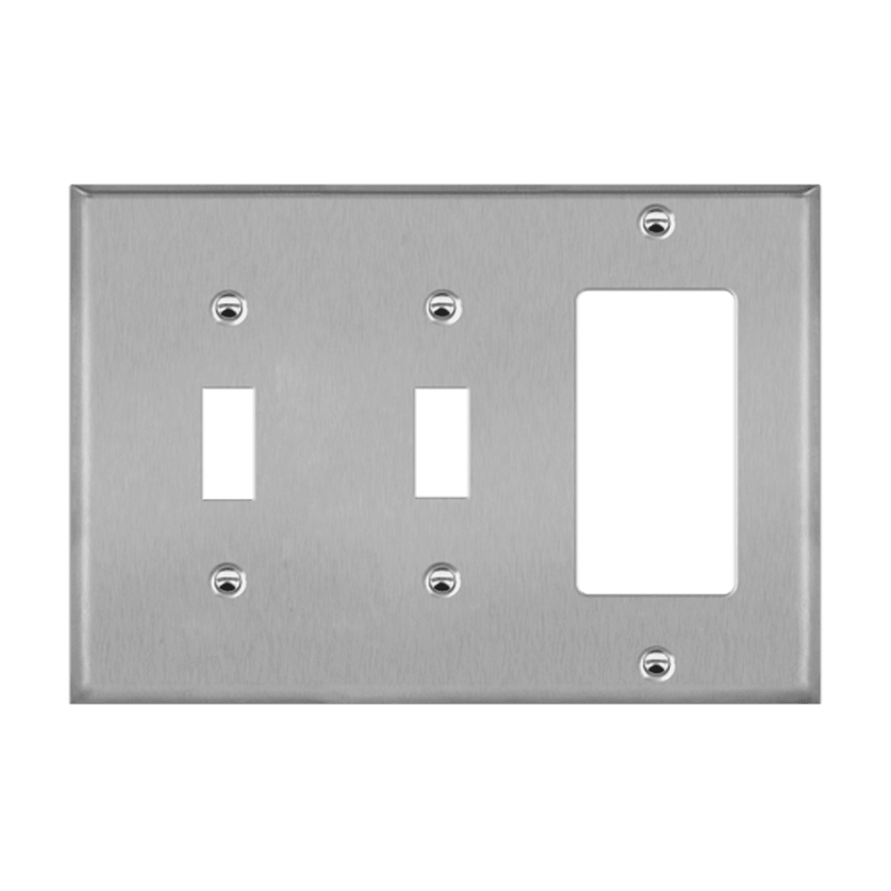 Combination Two Toggles and Decorator/GFCI Three-Gang Metal Wall Plate