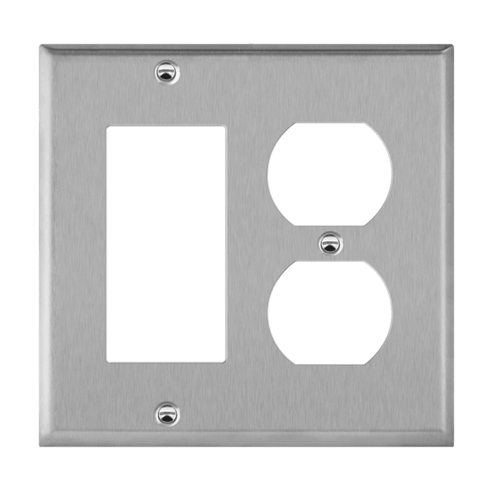 Combination Duplex Receptacle and Decorator/GFCI Two-Gang Metal Wall Plate