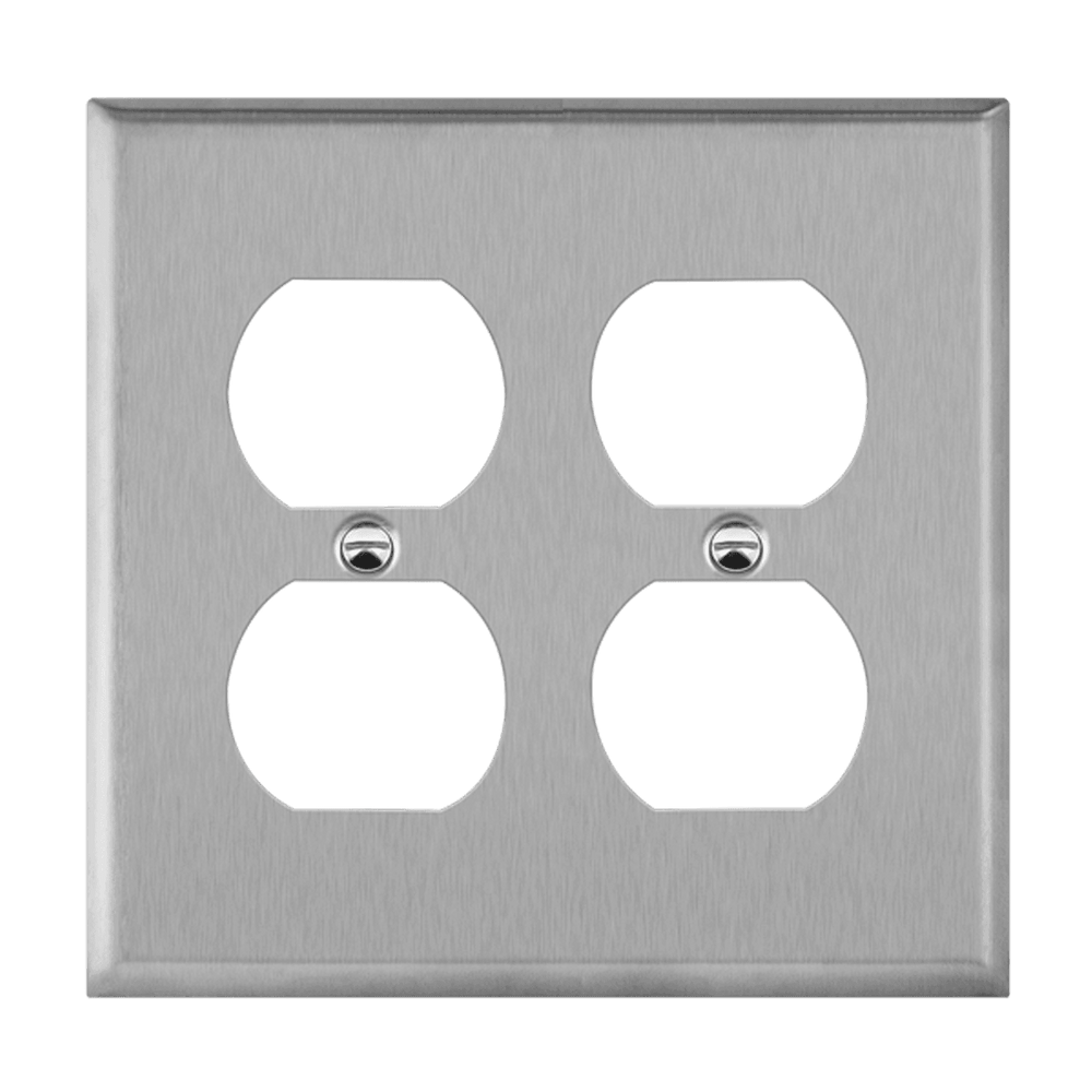 Duplex Receptacle Two-Gang Metal Wall Plate, Mid-Size
