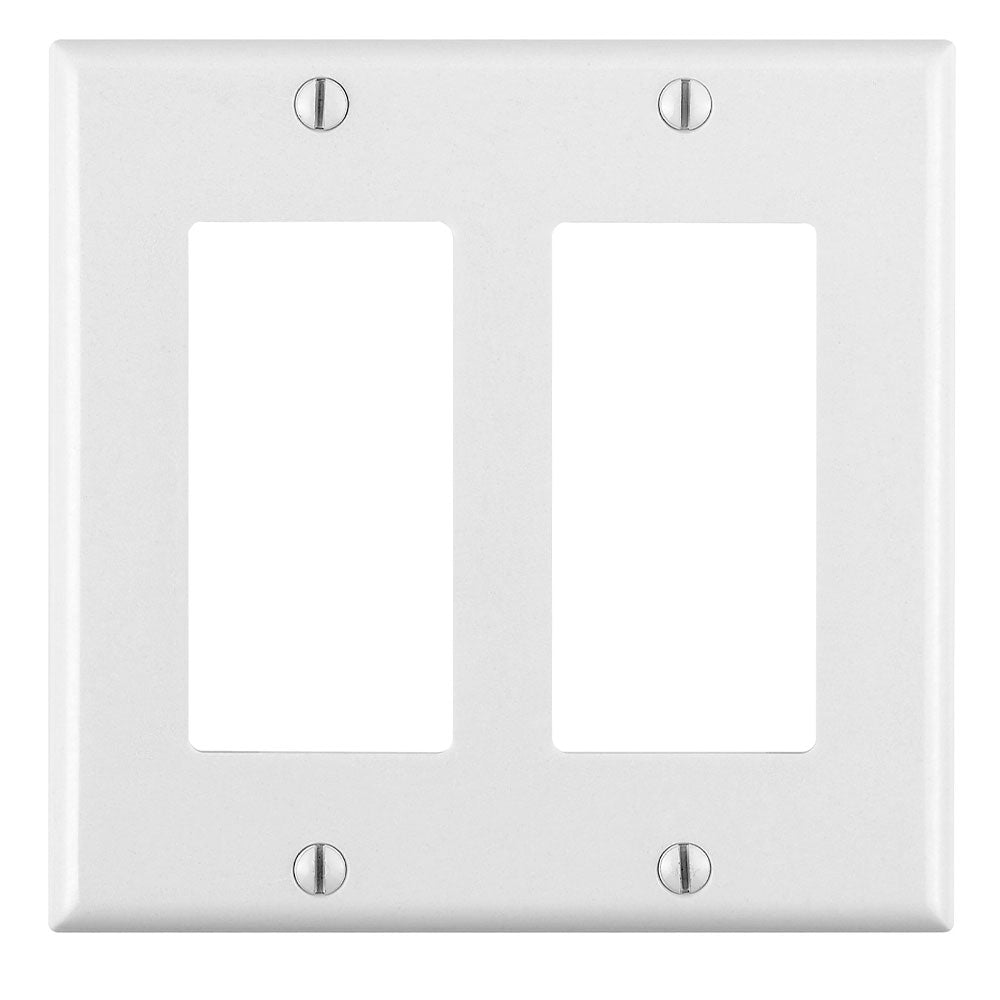 Leviton 80409-W 2-Gang Decora/GFCI Device Decora Wallplate/Faceplate, Standard Size, Thermoset, Device Mount