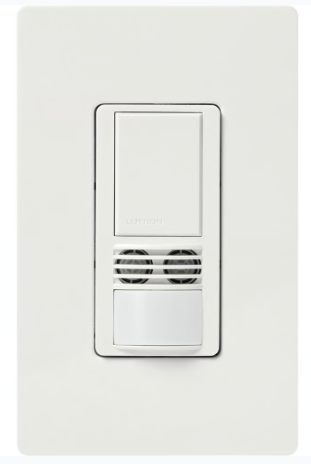 Lutron Maestro Dual-Tech Motion Sensor Switch, Vacancy Only, TAA Compliant, 6A, 120-277V, Single Pole, Ground/Neutral Req'd, WMS-A102-V-WH, White