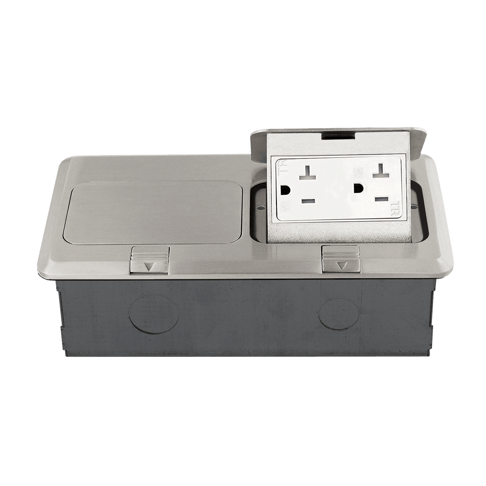 Two-Gang Pop-Up Floor Box Kit with 20A Decorator Duplex Tamper & Weather Resistant Receptacle