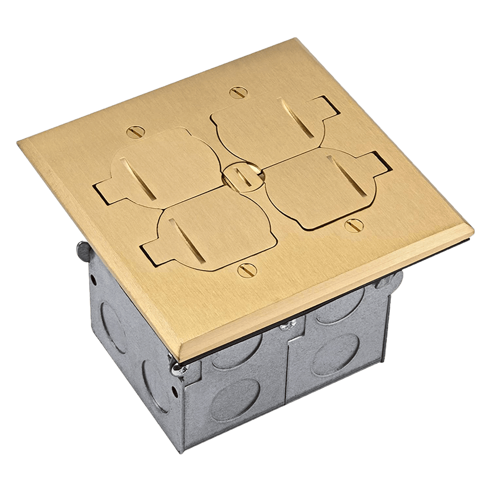 Two-Gang Floor Box Kit with Flip Lid Cover, 20A Duplex Tamper & Weather Resistant Receptacle