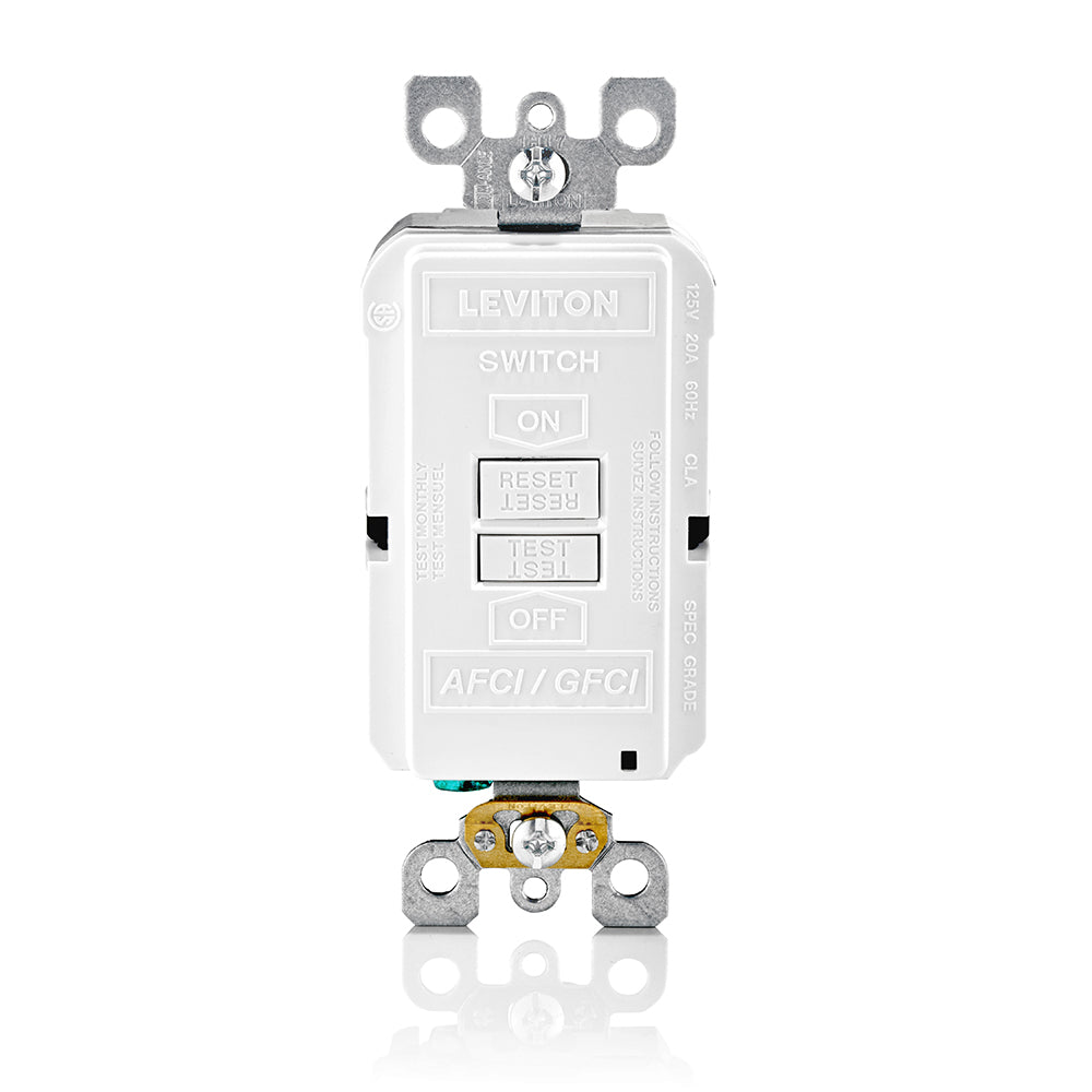 Leviton AGRBF-W 20 Amp Feed-Through, 125 Volt Dual Function Blank AFCI/GFCI Receptacle/Outlet, Monochromatic, back