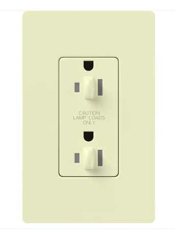 Lutron Claro 15A Dual Dimming, Tamper Resistant Duplex Receptacle, Decorator-Style Outlet, Gloss Finish, CAR-15-DDTR-AL, Almond