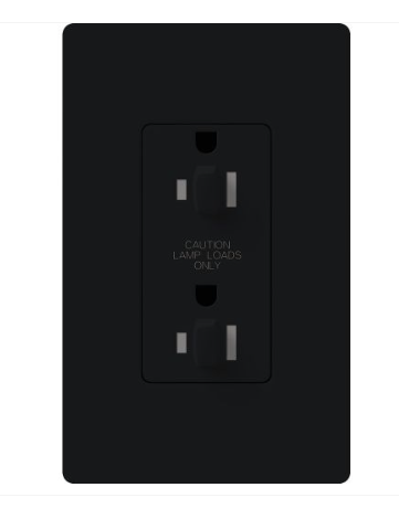 Lutron Claro 15A Dual Dimming, Tamper Resistant Duplex Receptacle, Decorator-Style Outlet, Gloss Finish, CAR-15-DDTR-BL, Black