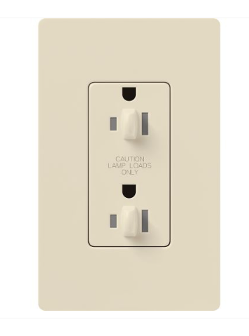 Lutron Claro 15A Dual Dimming, Tamper Resistant Duplex Receptacle, Decorator-Style Outlet, Gloss Finish, CAR-15-DDTR-LA, Light Almond