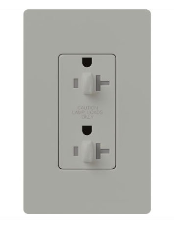 Lutron Claro 20A Dual Dimming, Tamper Resistant Duplex Receptacle, Decorator-Style Outlet, Gloss Finish, CAR-20-DDTR-GR, Gray