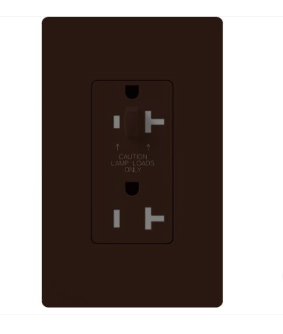 Lutron Claro 20A Half-Dimming, Tamper Resistant Duplex Receptacle, Decorator-Style Outlet, Gloss Finish, CAR-20-HDTR-BR, Brown