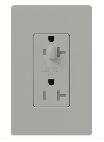 Lutron Claro 20A Half-Dimming, Tamper Resistant Duplex Receptacle, Decorator-Style Outlet, Gloss Finish, CAR-20-HDTR-GR, Gray