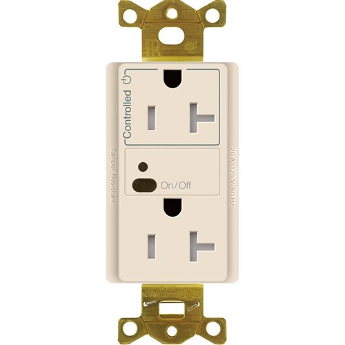 Lutron Vive RF Wireless Receptacle, 20A Split (Half-Switching) Duplex, Decorator-Style Outlet, Gloss Finish, CAR2S-20-STR-LA, Light Almond