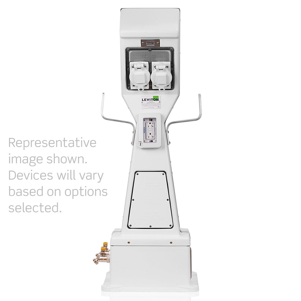 Leviton D532W Power Pedestal for Marine Applications; Docksider Base Includes Two 50A (125/250V) Receptacles with 30mA EPD