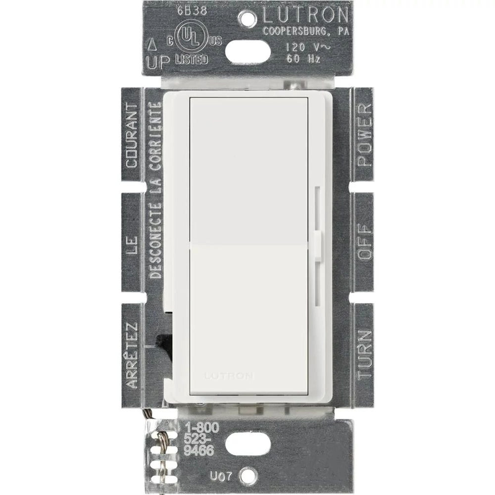 Lutron Diva Dimmer Switch w/ Night Light, 1000W Incandescent/Halogen Only, Single Pole, 120V, DVSC-10P-SW, Snow White