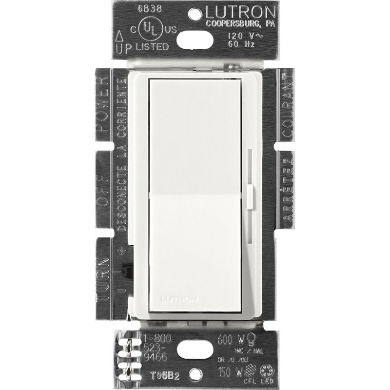 Lutron Diva ELV Dimmer Switch w/ Night Light, 300W, Single Pole/3-Way, Neutral Required, 120V, DVSCELV-303P-RW, Architectural White
