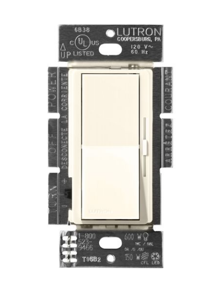 Lutron Diva 3-Wire Dimmer Switch for Ballasts/LED Drivers, 1000W/6A, Single Pole/3-Way, Neutral Required, 277V, DVSCF-103P-277BI, Biscuit