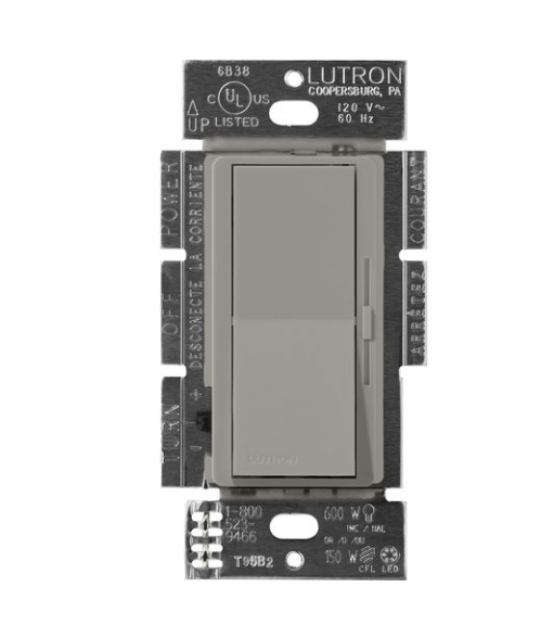 Lutron Diva 3-Wire Dimmer Switch for Ballasts/LED Drivers, 1000W/6A, Single Pole/3-Way, Neutral Required, 277V, DVSCF-103P-277CS, Cobblestone
