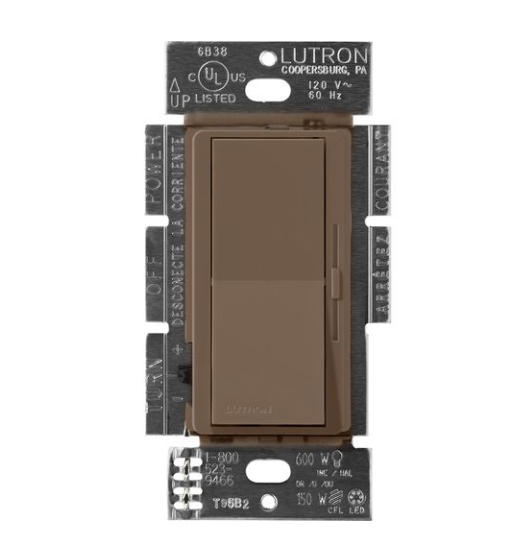 Lutron Diva 3-Wire Dimmer Switch for Ballasts/LED Drivers, 1000W/6A, Single Pole/3-Way, Neutral Required, 277V, DVSCF-103P-277EP, Espresso