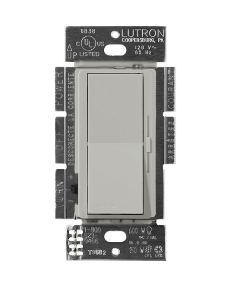Lutron Diva 3-Wire Dimmer Switch for Ballasts/LED Drivers, 1000W/6A, Single Pole/3-Way, Neutral Required, 277V, DVSCF-103P-277PB, Pebble