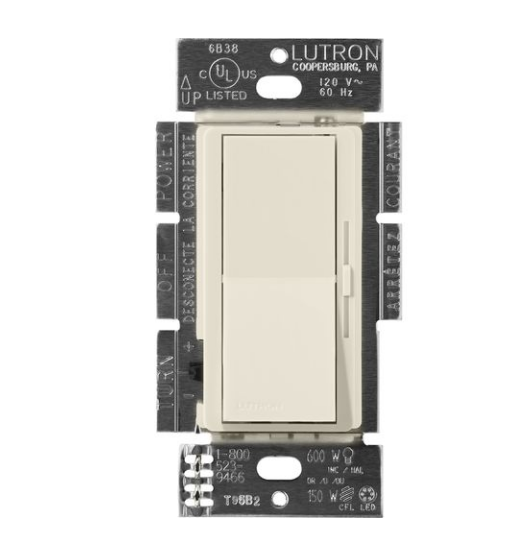 Lutron Diva 3-Wire Dimmer Switch for Ballasts/LED Drivers, 1000W/6A, Single Pole/3-Way, Neutral Required, 277V, DVSCF-103P-277PM, Pumice