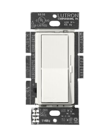 Lutron Diva 3-Wire Dimmer Switch for Ballasts/LED Drivers, 1000W/6A, Single Pole/3-Way, Neutral Req'd, 277V, DVSCF-103P-277RW, Architectural White
