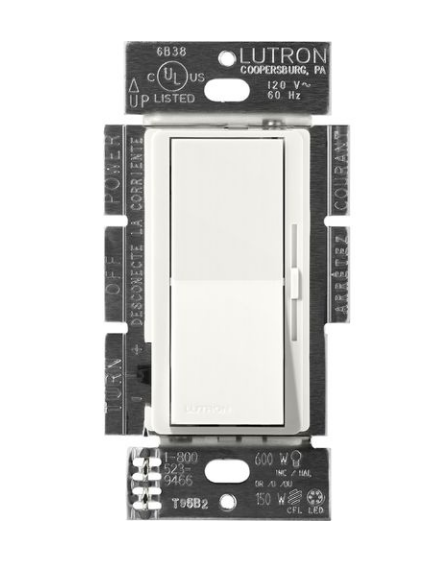 Lutron Diva 3-Wire Dimmer Switch for Ballasts/LED Drivers, 1000W/8A, Single Pole/3-Way, Neutral Required, 120V, DVSCF-103P-GL, Glacier White