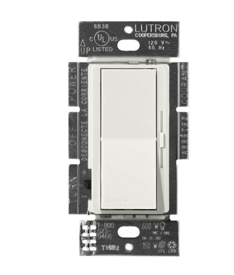 Lutron Diva 3-Wire Dimmer Switch for Ballasts/LED Drivers, 1000W/8A, Single Pole/3-Way, Neutral Required, 120V, DVSCF-103P-LG, Lunar Gray