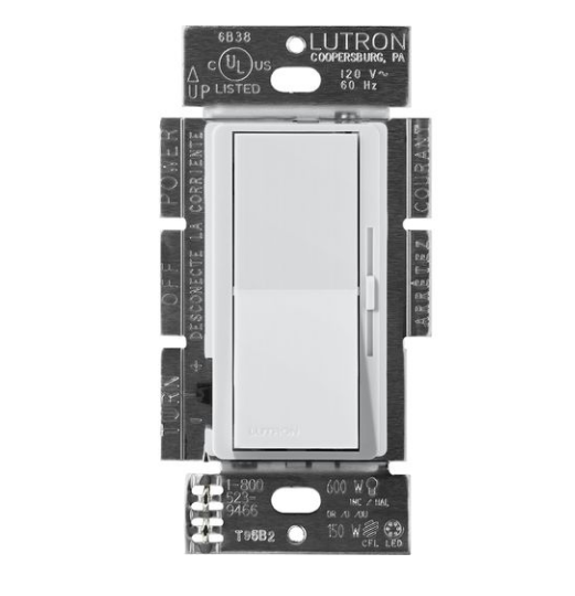 Lutron Diva 3-Wire Dimmer Switch for Ballasts/LED Drivers, 1000W/8A, Single Pole/3-Way, Neutral Required, 120V, DVSCF-103P-MI, Mist