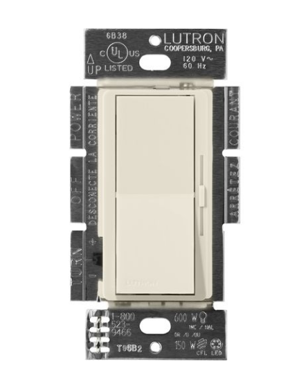 Lutron Diva 3-Wire Dimmer Switch for Ballasts/LED Drivers, 1000W/8A, Single Pole/3-Way, Neutral Required, 120V, DVSCF-103P-PM, Pumice