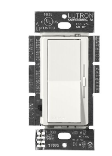 Lutron Diva 3-Wire Dimmer Switch for Ballasts/LED Drivers, 1000W/8A, Single Pole/3-Way, Neutral Req'd, 120V, DVSCF-103P-RW, Architectural White